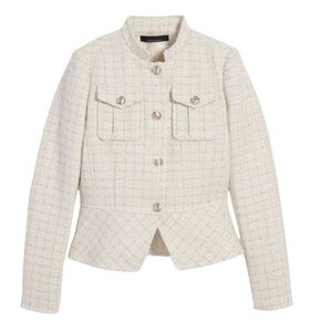 White House Black Market Tweed Peplum Blazer  Cream Textured 12